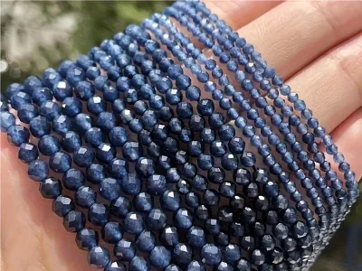 Blue synthetic sapphire faceted beads 3 mm